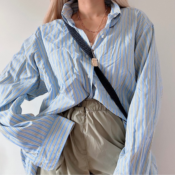 NAutical Coastal clean girl Striped Oversized Button up blouse/dress - Picture 2 of 7